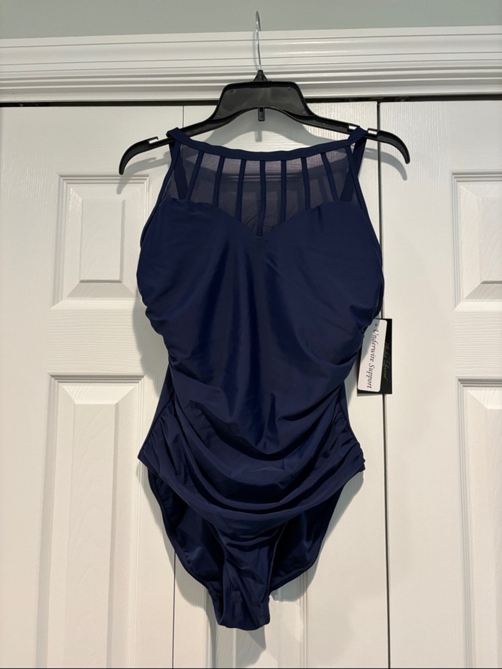 Alisha Levine Navy Blue One-Piece Swimsuit with Mesh Yoke…NWT